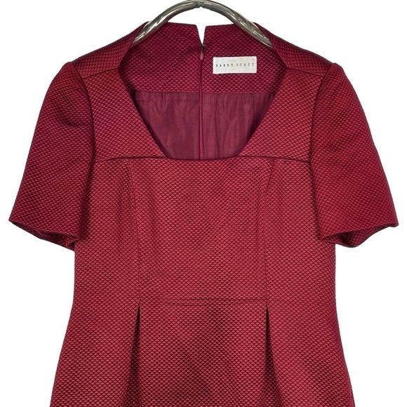 DARBY SCOTT TIERED SQUARE NECK SHORT SLEEVE JACQUARD RED HOLIDAY COCKTAIL DRESS - Picture 6 of 14